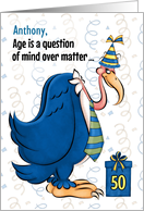50th Birthday Funny Blue Buzzard Getting Old Humor Custom Name card