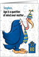 80th Funny Birthday Blue Buzzard in a Tie Custom Name card