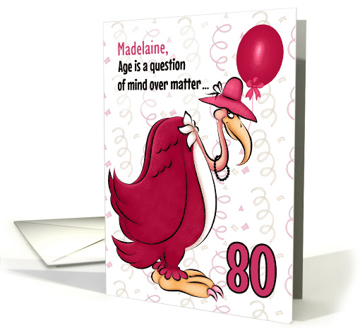 80th Funny Birthday Pink Buzzard in Pearls Custom Name card (1080002)