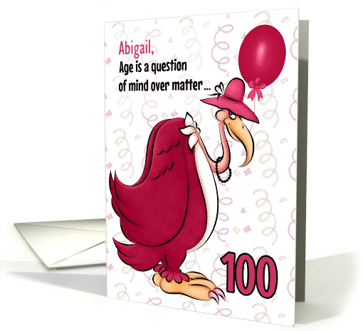 100th Funny Birthday Pink Buzzard in Pearls Custom Name card (1080068)