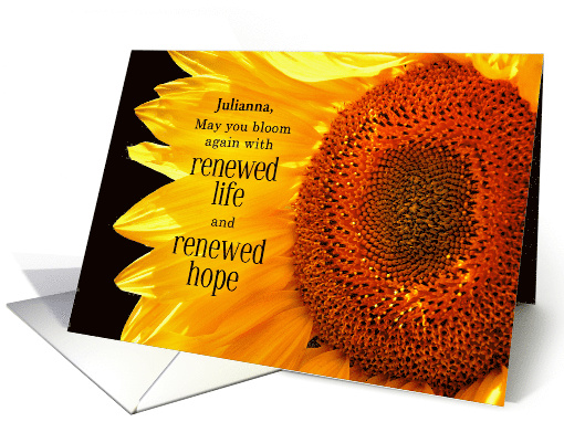 Cancer Get Well Sunflower with Sentimental Message and Name card