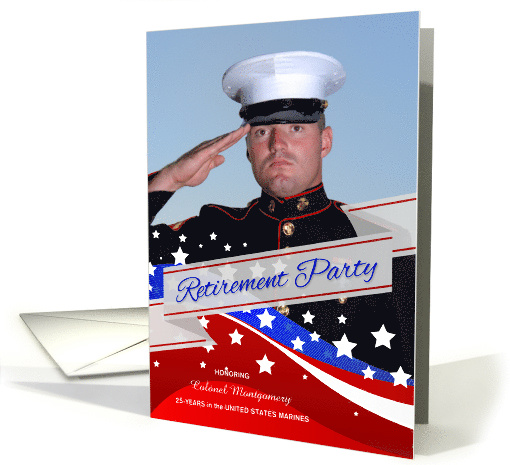 Military Retirement Party Patriotic Theme with Custom Photo card