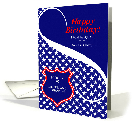 Birthday Law Enforcement Theme Red White and Blue with Name card