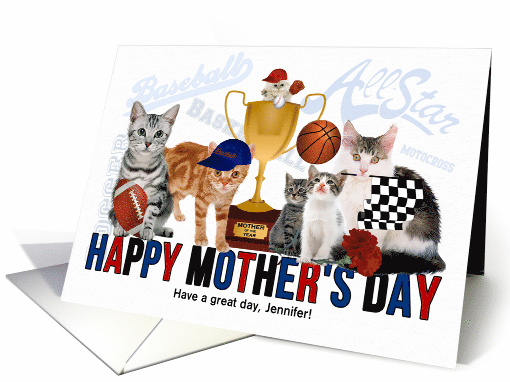 Funny Mother's Day Cats Sports Theme with Custom Text card (1091372)