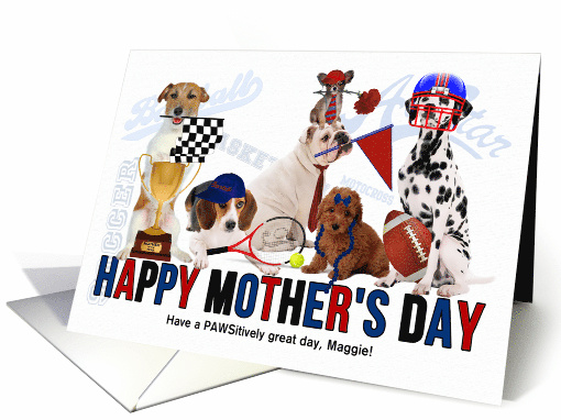 Mothers's Day Dogs Sports Theme with Custom Text card (1091380)