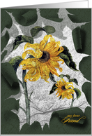 Friendship Day Vintage Sunflowers and Rock card