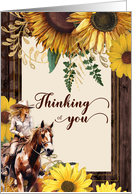 Thinking of You Country Western Cowgirl with Sunflower Blank card