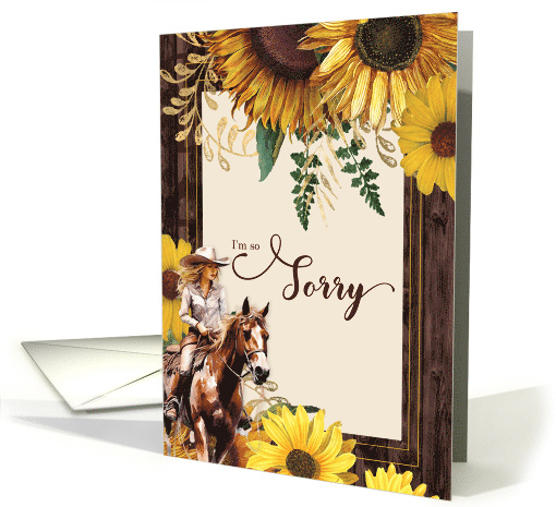 Apology Country Western Cowgirl with Sunflower and Barn Wood card