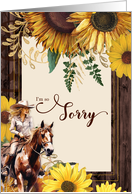 Apology Country Western Cowgirl with Sunflower and Barn Wood card