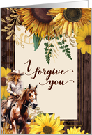 Forgive Country Western Cowgirl with Sunflower Blank card