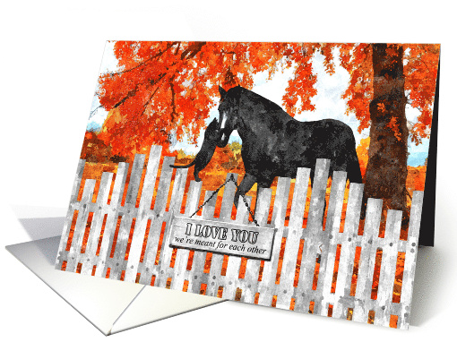 I Love You Horse and Cat with Autumn Color Watercolor card (1100566)