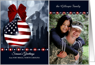 Patriotic Christmas American Soldier and Skyline Custom Photo card