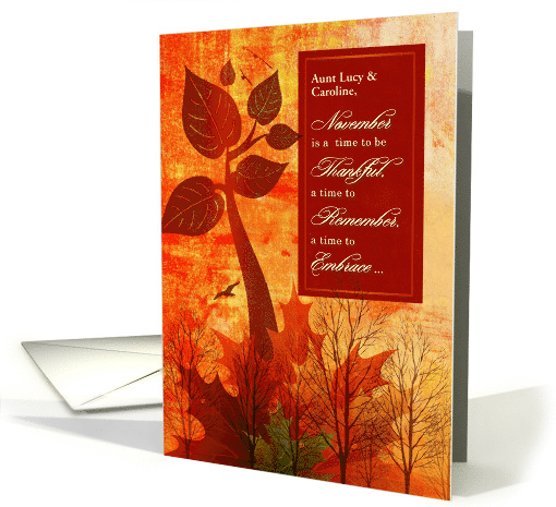 for Aunt and Her Partner Thanksgiving Autumn Foliage Custom card