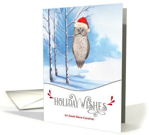 for Great Niece Holiday Wishes Woodland Owls Custom card (1122448)