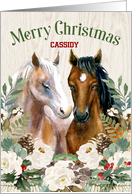 Western Christmas Horse Pair with Winter Greens and Name card