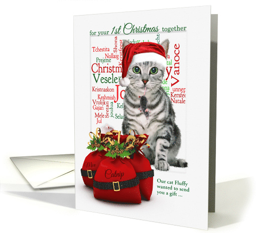 Custom 1st Christmas Engaged Tabby Cat and Mouse card (1127182)