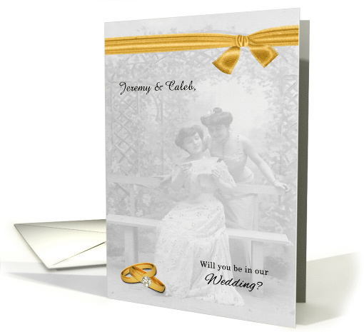 Be in Our Wedding Vintage Lesbian Wedding Custom card (1128316)