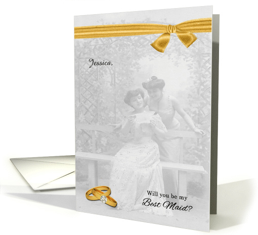 Be My Best Maid Vintage Lesbian Wedding Custom card (1128392)