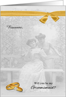 Be My Groomsmaid Vintage Lesbian Wedding Custom card