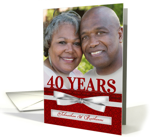40th Ruby Wedding Anniversary Red Damask with Custom Photo card