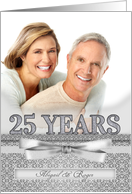 25th Silver Wedding Anniversary Damask Custom Photo card