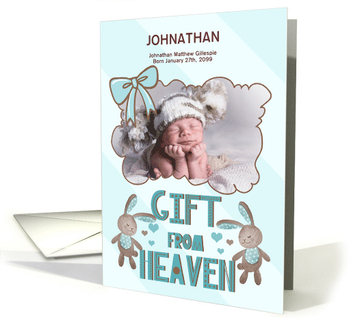 New Baby Boy Announcement Blue and Brown Gift from Heaven card