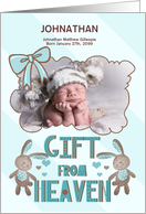 New Baby Boy Announcement in Blue with Clouds and 6 Photos card