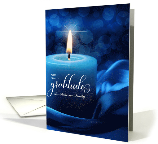 Memory of Donation Memorial Thank You Blue Candle Custom card