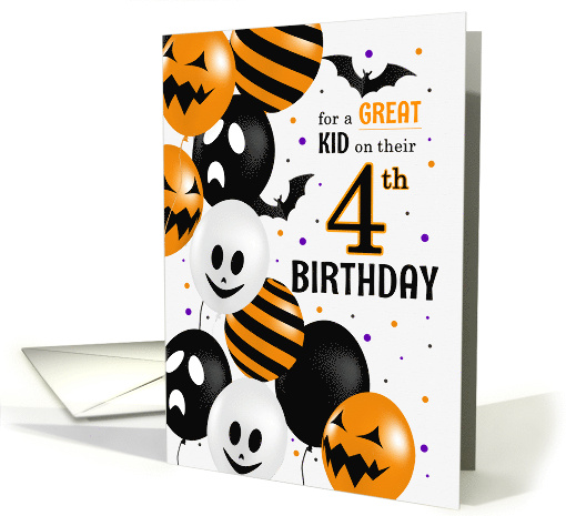 Child's 4th Birthday on Halloween Balloons and Polka Dots card