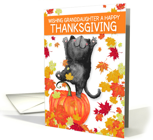 Granddaughter Thanksgiving Dancing Black Cat and Pumpkin card