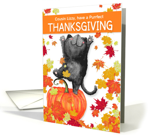 Custom Relation Thanksgiving Black Cat and Pumpkin card (1148542)