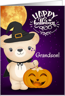 for Grandson on Halloween Autumn Teddy Bear Witch card