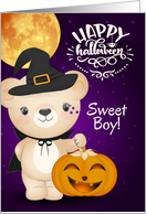 for Son on Halloween Cute Teddy Bear Witch card