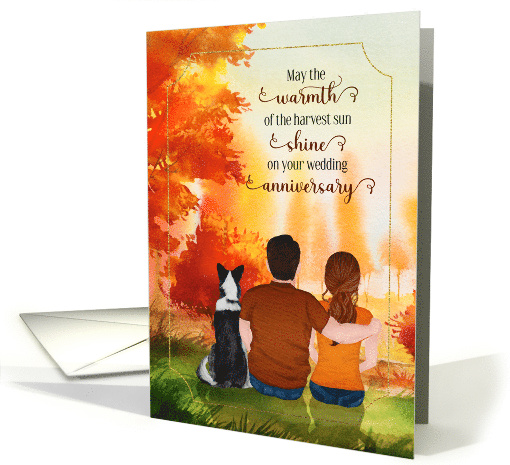 Wedding Anniversary Couple and Dog Autumn Sunset card (1150270)