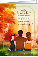 Wedding Anniversary Couple and Dog Autumn Sunset card