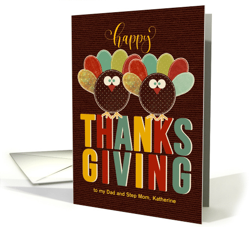 for Dad and Step Mom Thanksgiving Silly Patchwork Turkey card