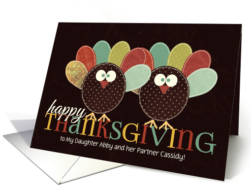 for Daughter and Her Partner Custom Thanksgiving Patchwork Turkey card