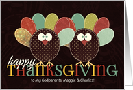 for Godparents Thanksgiving Silly Patchwork Turkey card