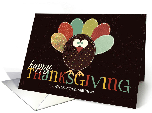 for Grandson Thanksgiving Silly Patchwork Turkey Custom card (1152288)