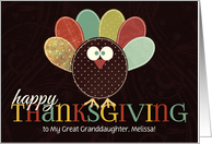 for Great Granddaughter Custom Thanksgiving Silly Patchwork Turkey card
