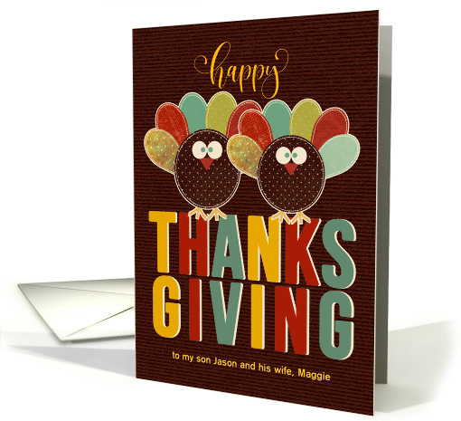 for Son and his Wife Thanksgiving Silly Patchwork Turkey card