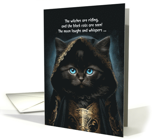 Halloween Cute Black Cat in a Witch Cape with Poem card (1152780)
