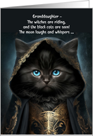 Granddaughter Halloween Cute Black Cat in a Witch Cape with Poem card