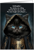 Goddaughter Halloween Cute Black Cat in a Witch Cape with Poem card