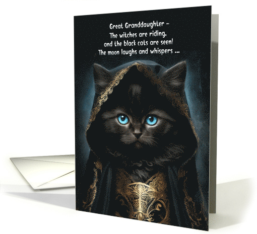 Great Granddaughter Halloween Black Cat Witch Cape with Poem card