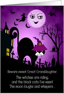 for Great Granddaughter Halloween Laughing Moon and Black Cat card