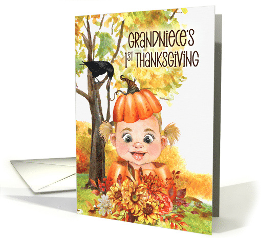 Grandniece's 1st Thanksgiving Blonde Baby Girl in a Pumpkin card