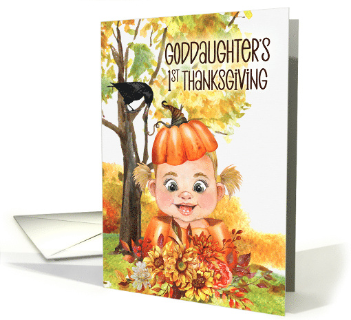 Goddaughter's 1st Thanksgiving Blonde Baby Girl in a Pumpkin card