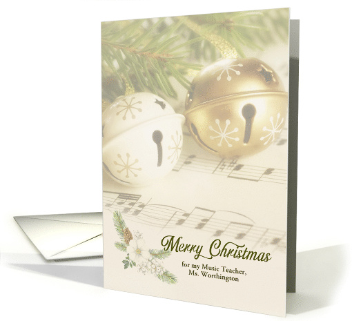 for Music Teacher Christmas Sleigh Bells and Music Custom card