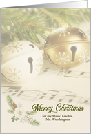 for Music Teacher Christmas Sleigh Bells and Music Custom card